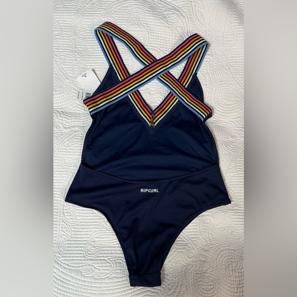 Rip Curl Navy One Piece With Multicolor Stripes - image 4